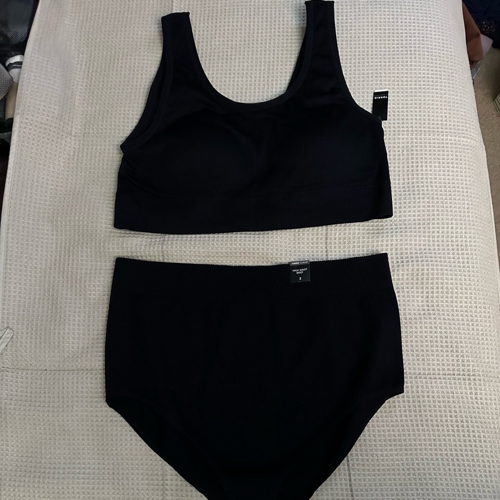 Torrid Black Ribbed Tank and High-Waisted Bottom Set